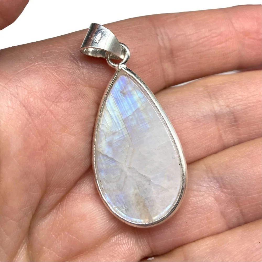 Teardrop Moonstone Pendant Necklace - White Moonstone in Silver